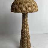 Rattan woven banana leaf mushroom floor lamp, 1960s