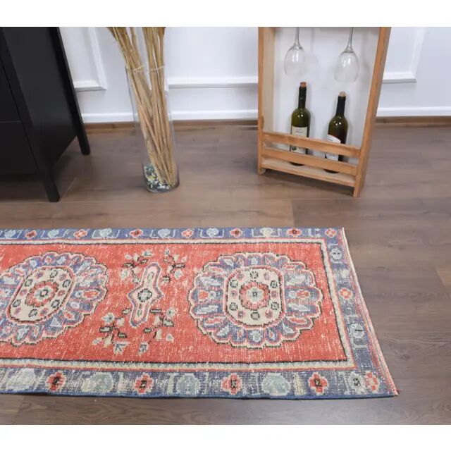 Vintage Turkish handmade wool cotton red runner 65x315
