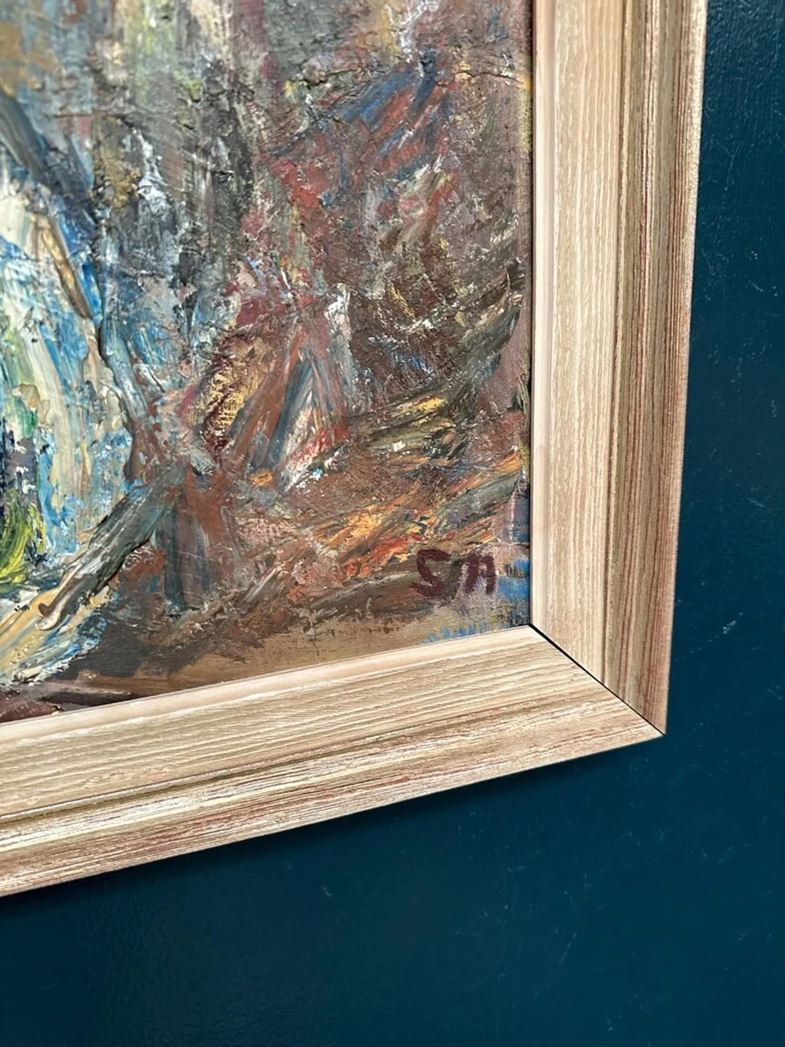 Original Swedish Oil on Panel – “Flowers in Blue Vase” by Sven Age – Signed – Vintage & Framed – 73 × 63 cm (28.7" × 24.8")
