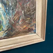 Original Swedish Oil on Panel – “Flowers in Blue Vase” by Sven Age – Signed – Vintage & Framed – 73 × 63 cm (28.7" × 24.8")