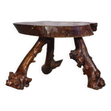 Table d'appoint tripode bois massif brutaliste