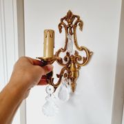 2 antique bronze and rock crystal candles and one light sconces in classic style