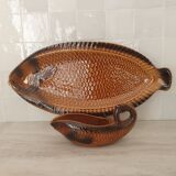 Sarreguemines / Large serving platter and matching fish-shaped sauce boat