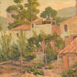 Impressionist painting of villas and garden