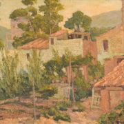 Impressionist painting of villas and garden