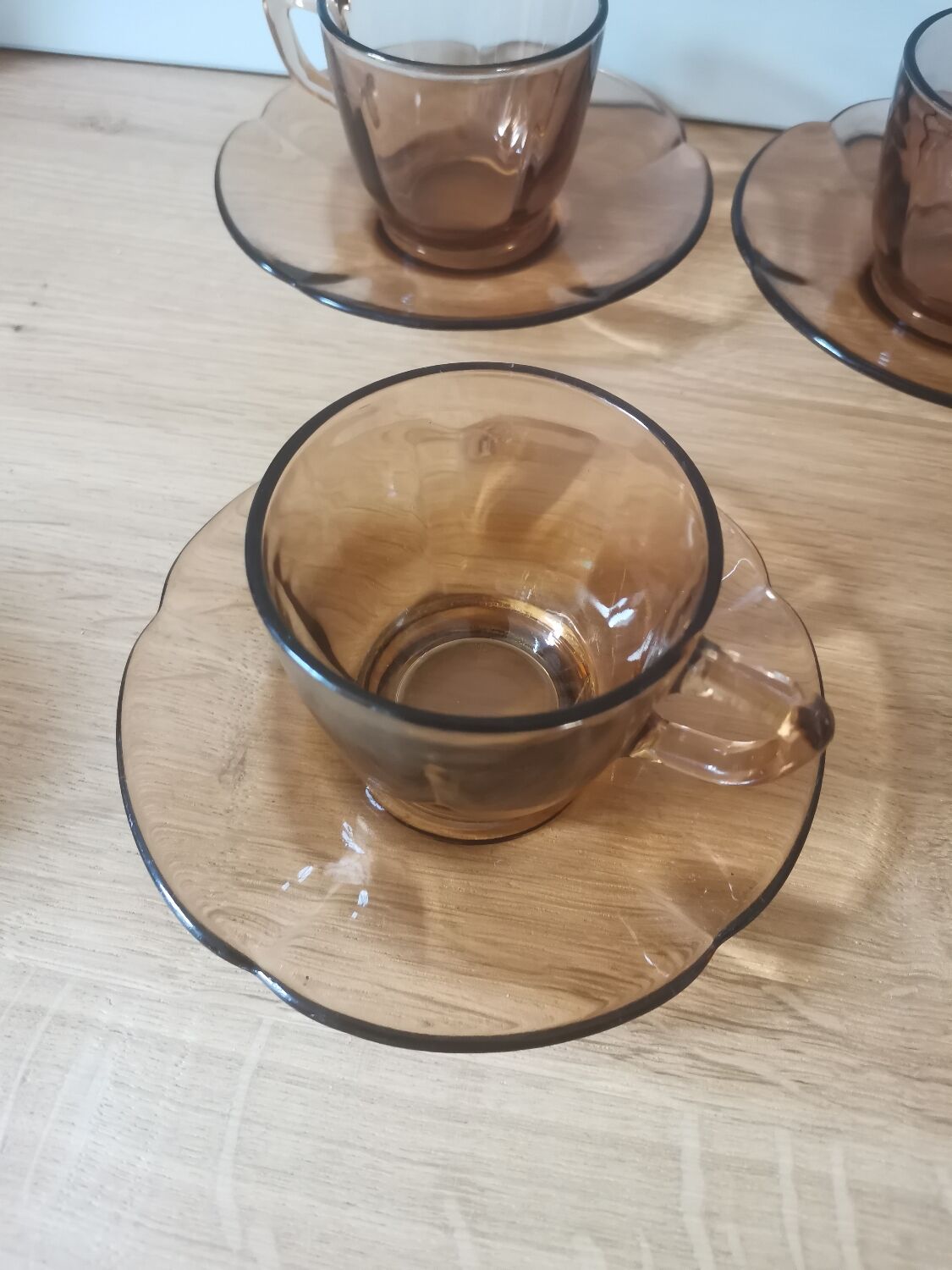 Set of 3 duralex cups made in France amber flower shape