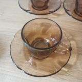 Set of 3 duralex cups made in France amber flower shape
