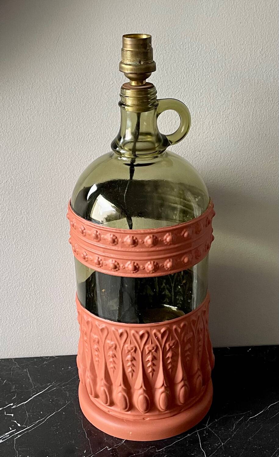Vintage glass and metal lamp base