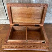Antique Secret Jewelry Box Carved Walnut Wood 2 Compartments Vintage