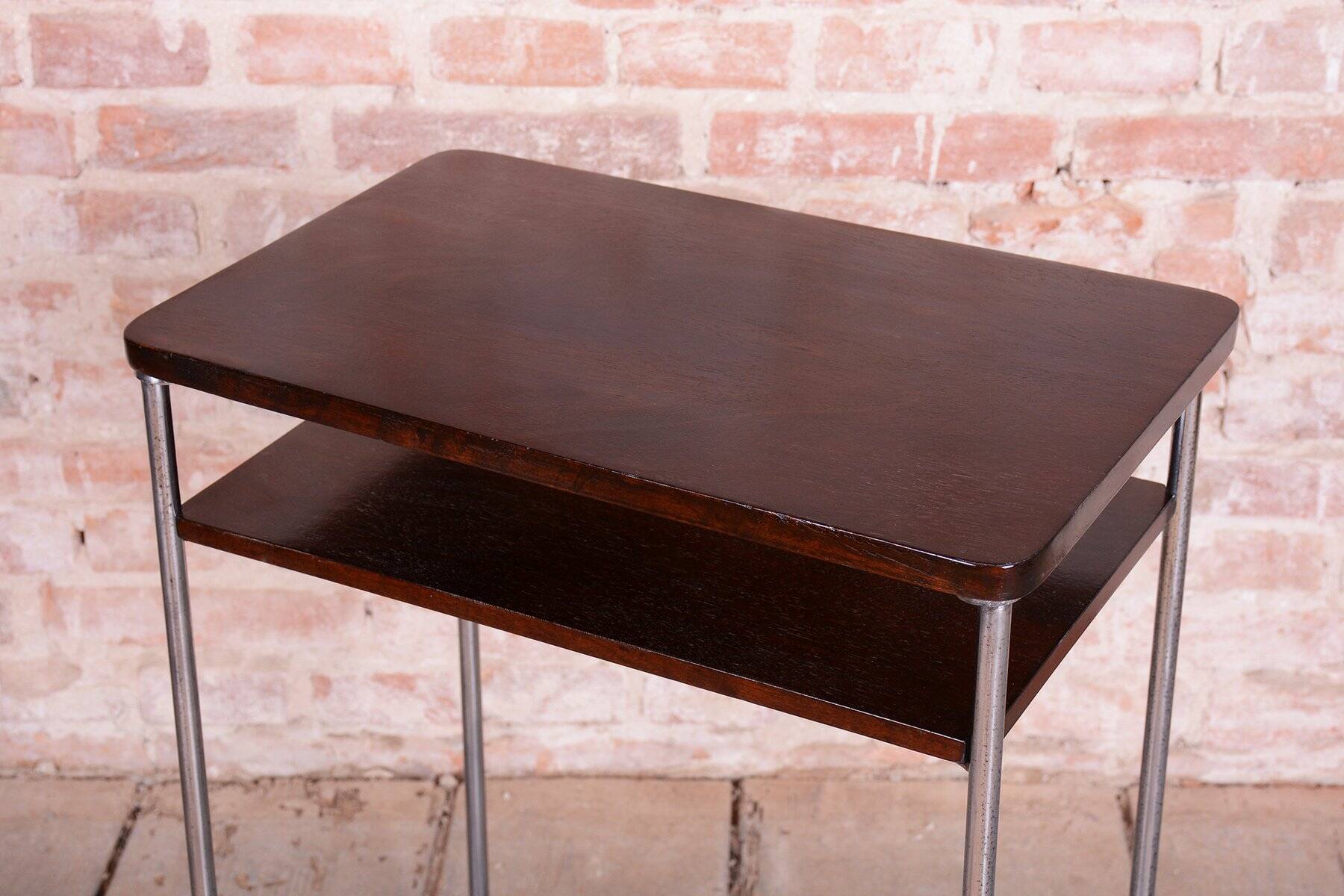 Bauhaus Czech Side Table in Walnut and Chrome from Mücke Melder, 1930s