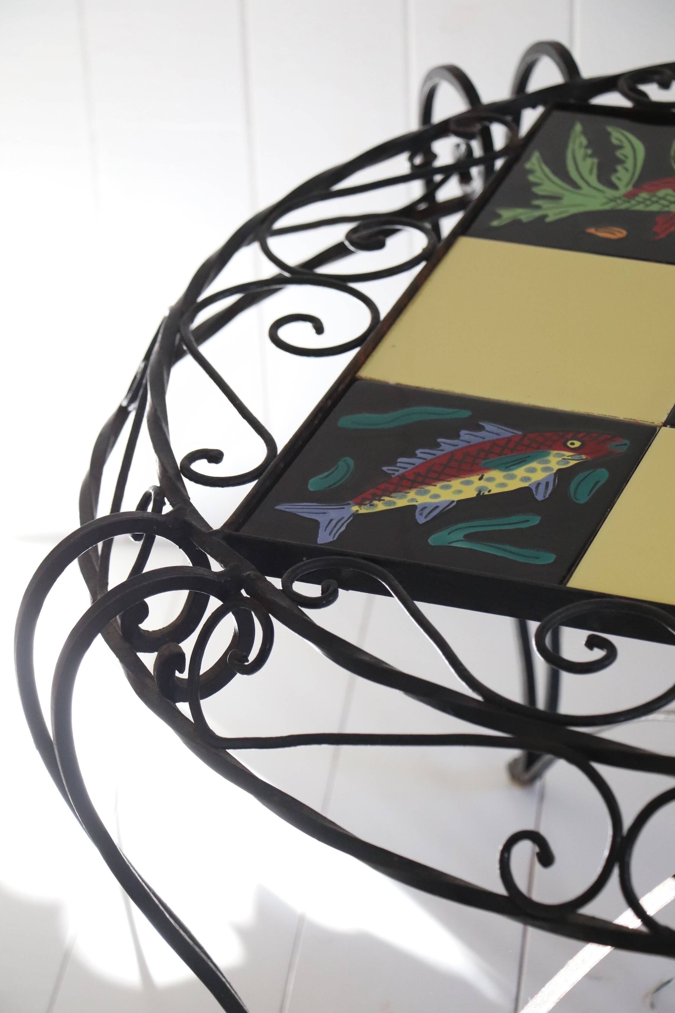 Ceramic coffee table with fish decoration, 1970s