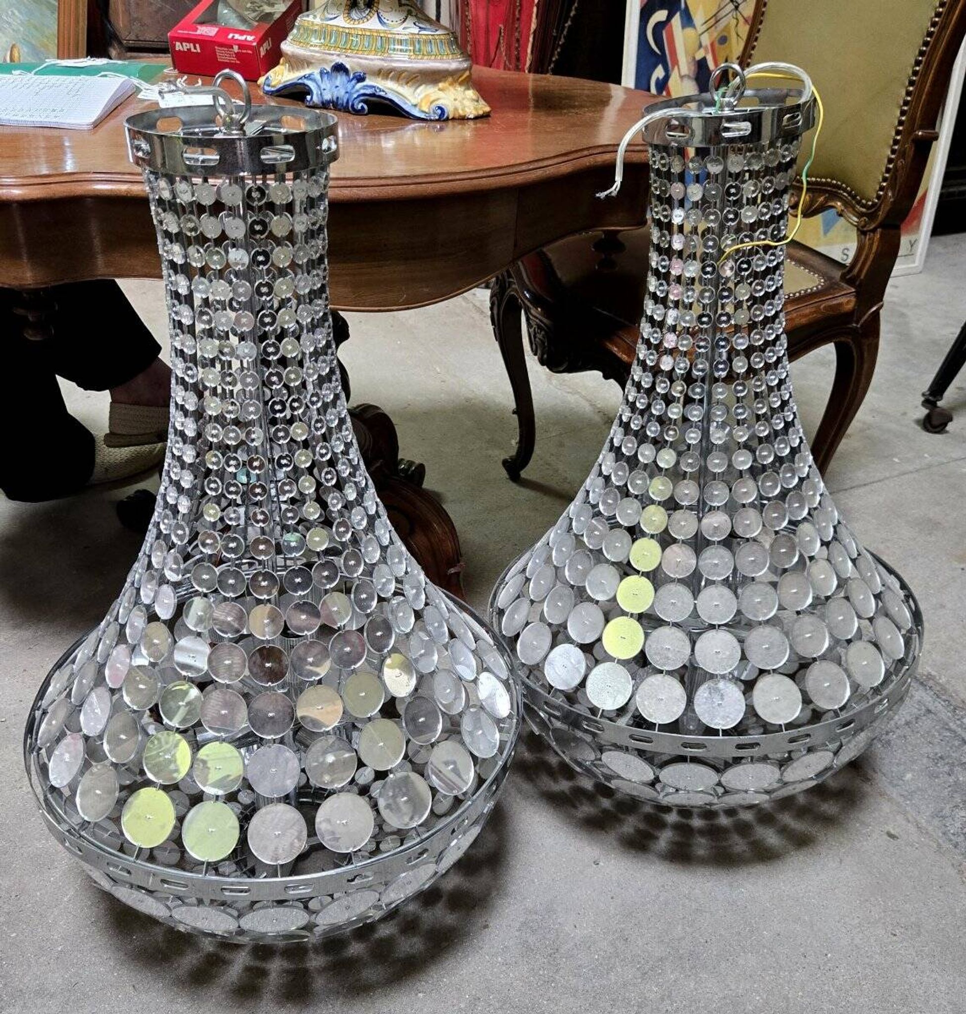 Pair of hot air balloon chandeliers designed in the late 20th century.
