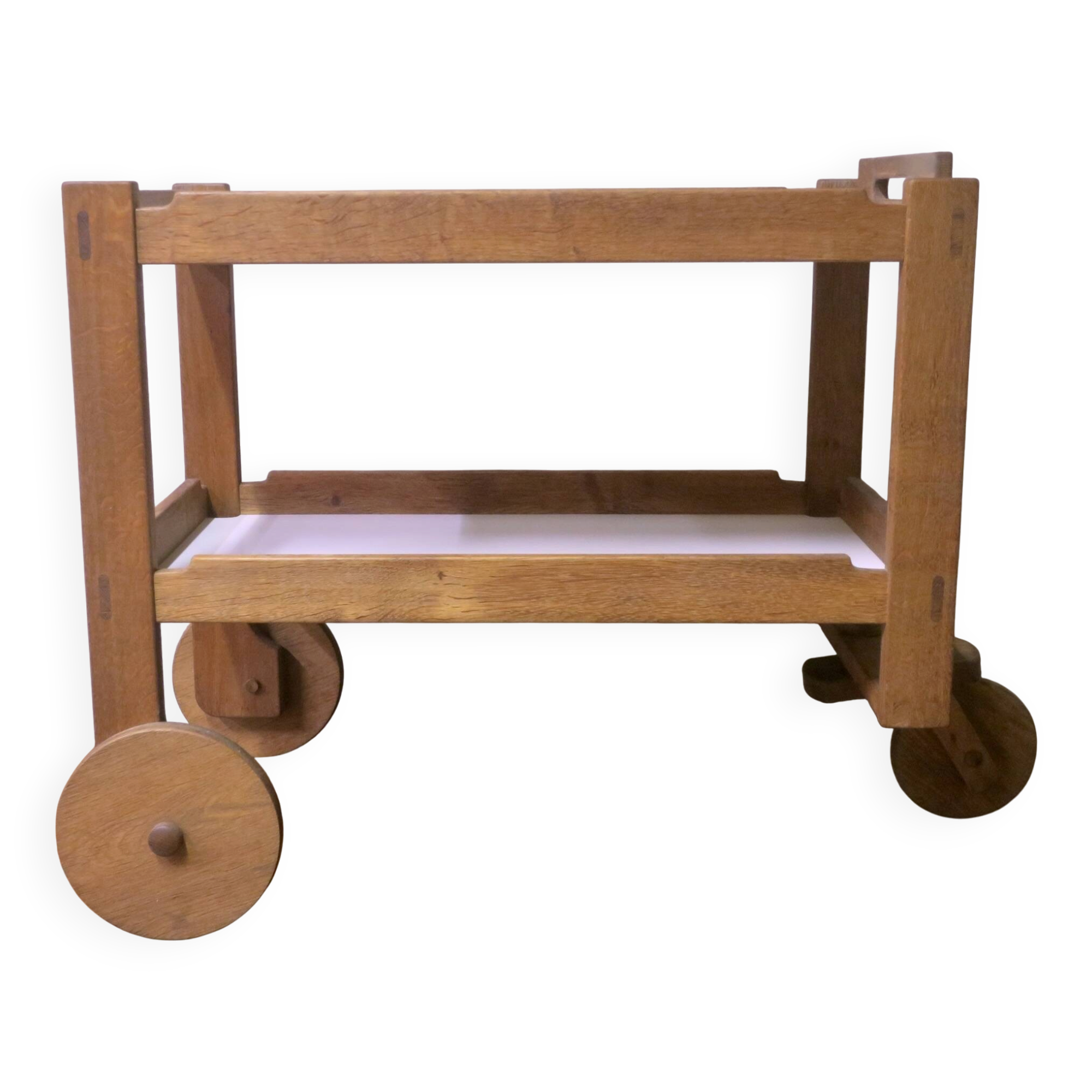 Brutalist Scandinavian bar cart / serving trolley in solid oak, 1950s