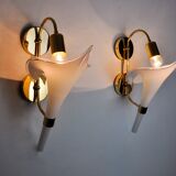 Pair of white fleur-de-lis wall lights, Murano glass, Italy, 1970