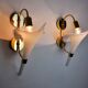 Pair of white fleur-de-lis wall lights, Murano glass, Italy, 1970