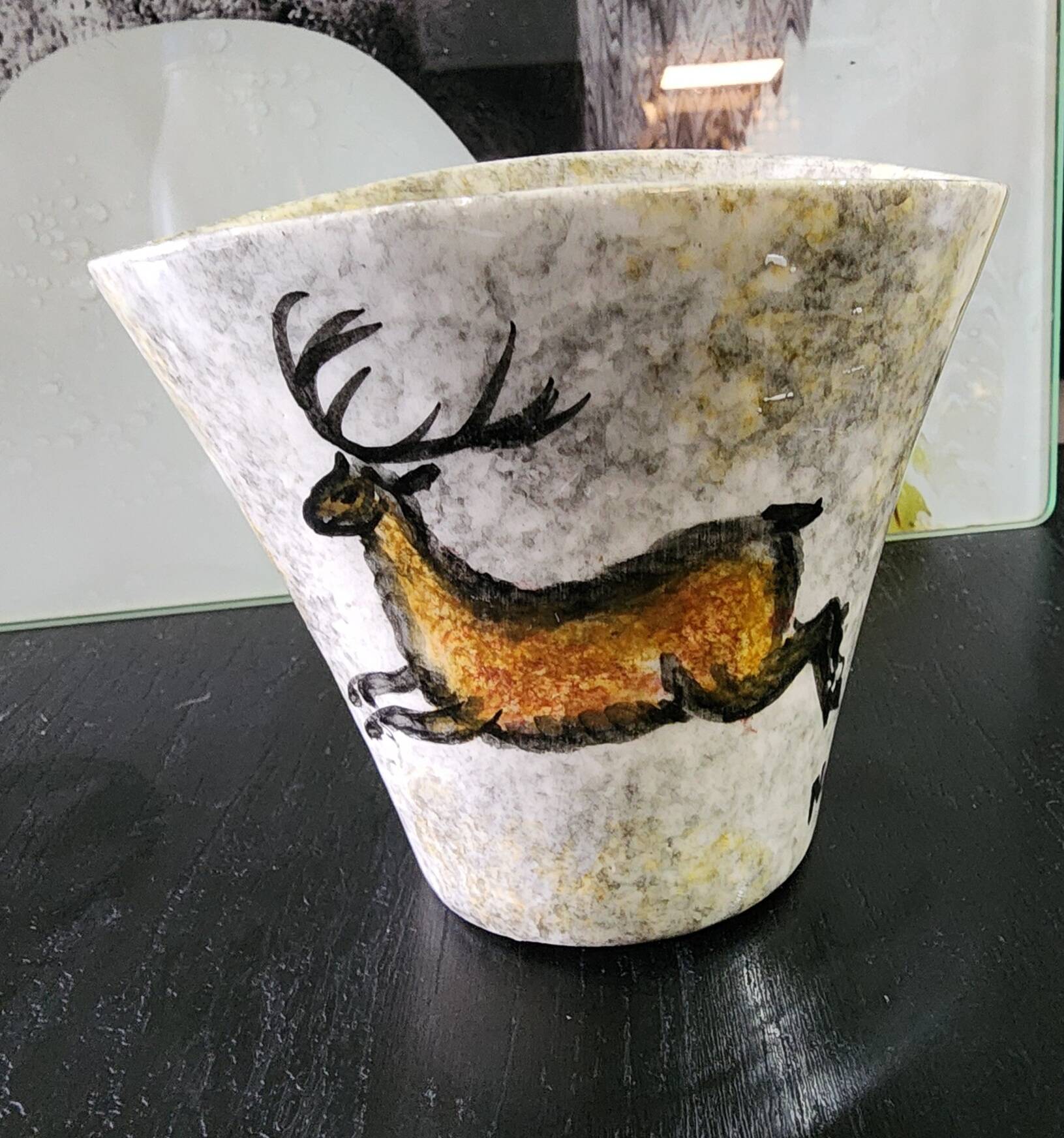 set of jug and ceramic cup handmade decorated with gazelle and deer