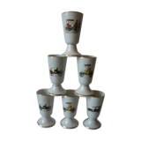 Set of 6 old porcelain mazagrans decor old car tacot