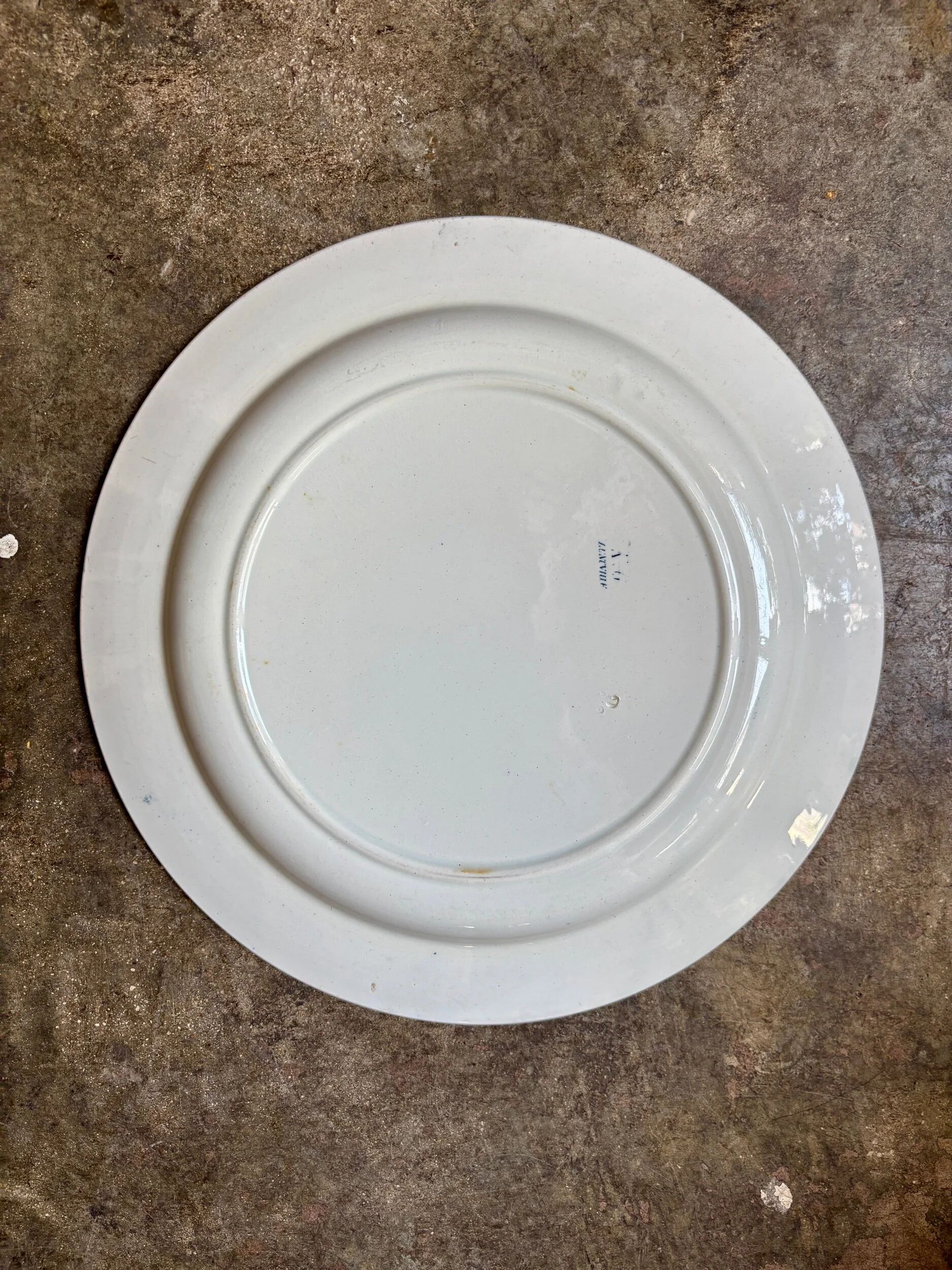 Large round Lunéville plate in blue ironstone, "Tulip" service.