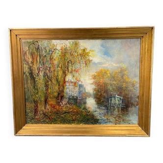 Oil painting on canvas at the castle and the kiosk signed Maurice PROUST 1867-1944