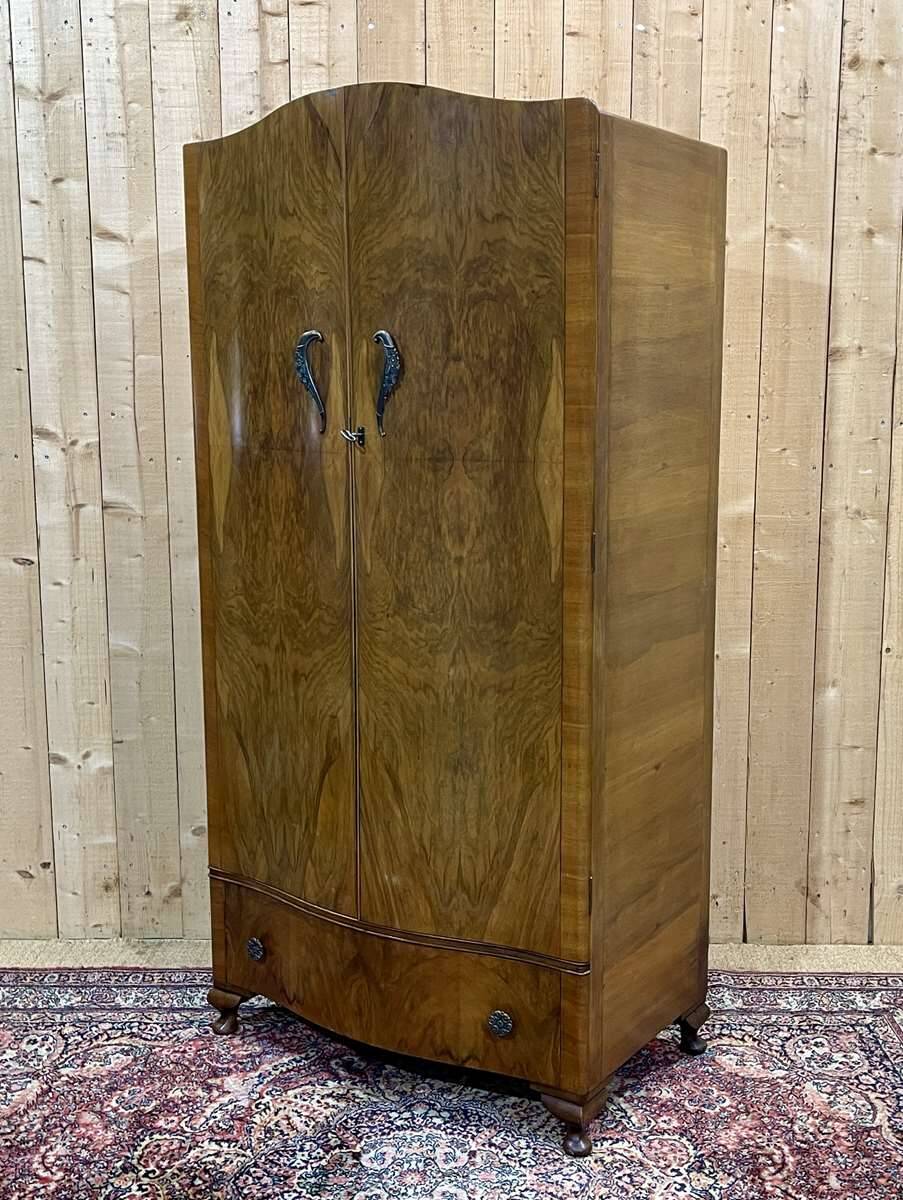 1950s English walnut bedroom wardrobe