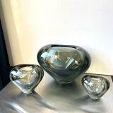 Set of 3 heart shaped Holmegaard crystal vases by Per Lutken