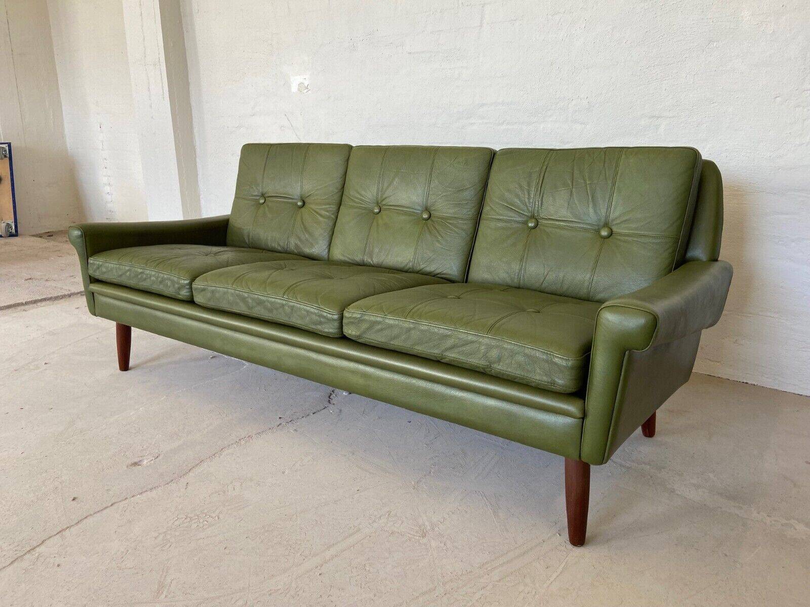 Canapé 3 places Svend Skipper vintage danois rétro en cuir vert olive