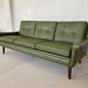 Canapé 3 places Svend Skipper vintage danois rétro en cuir vert olive