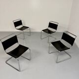 Lot of 4 tubular chairs designed by Mart Stam in vintage black leather from the 1980s.