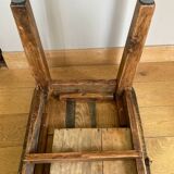 Old coffee table in solid oak and walnut from the 19th century, one belt drawer