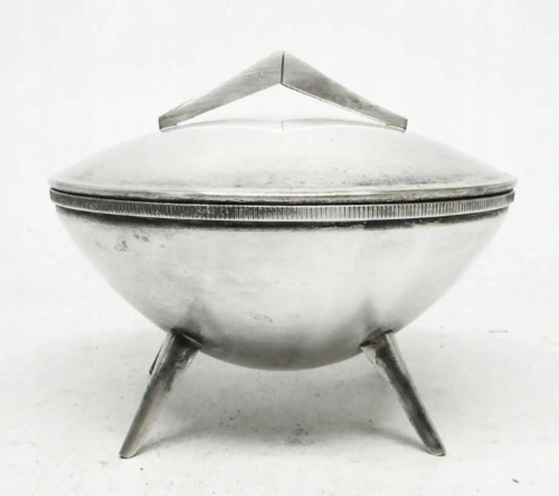 Space age sugar bowl, silver-plated brass, Poland, 1960s
