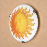 Round wall or ceiling light, yellow sun, opaque glass, 1980s