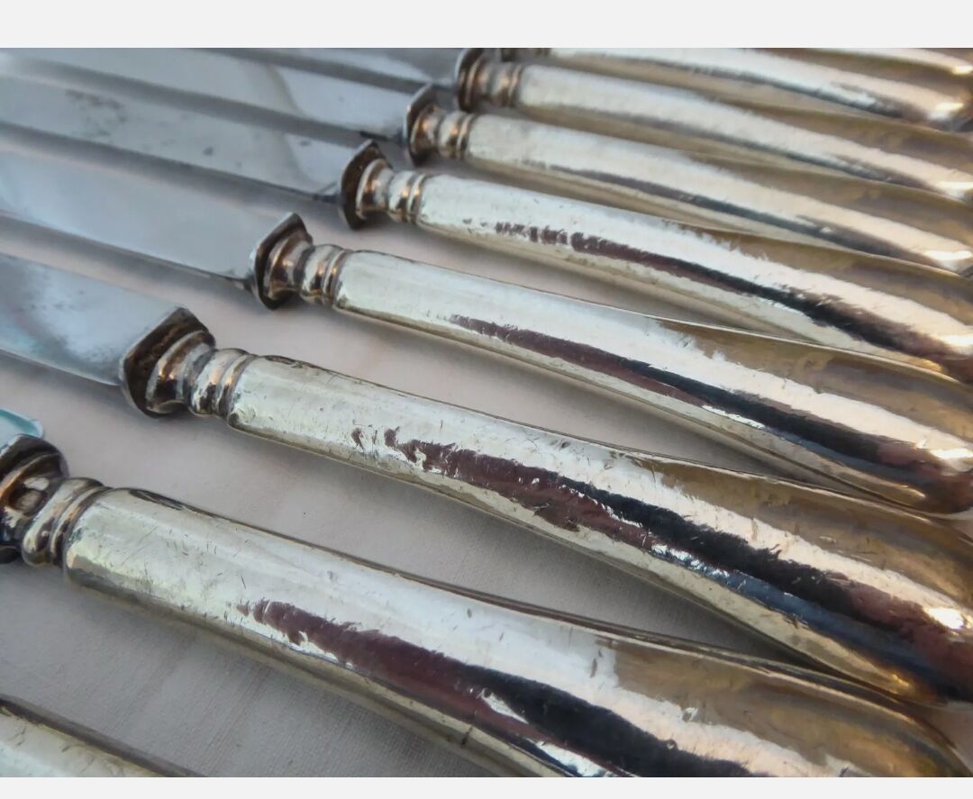 12 old filled silver handle knives