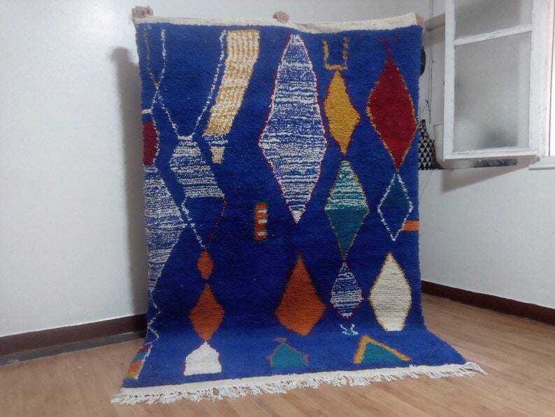Berber design rug - blue touch - handmade Moroccan rug - 241x165 cm