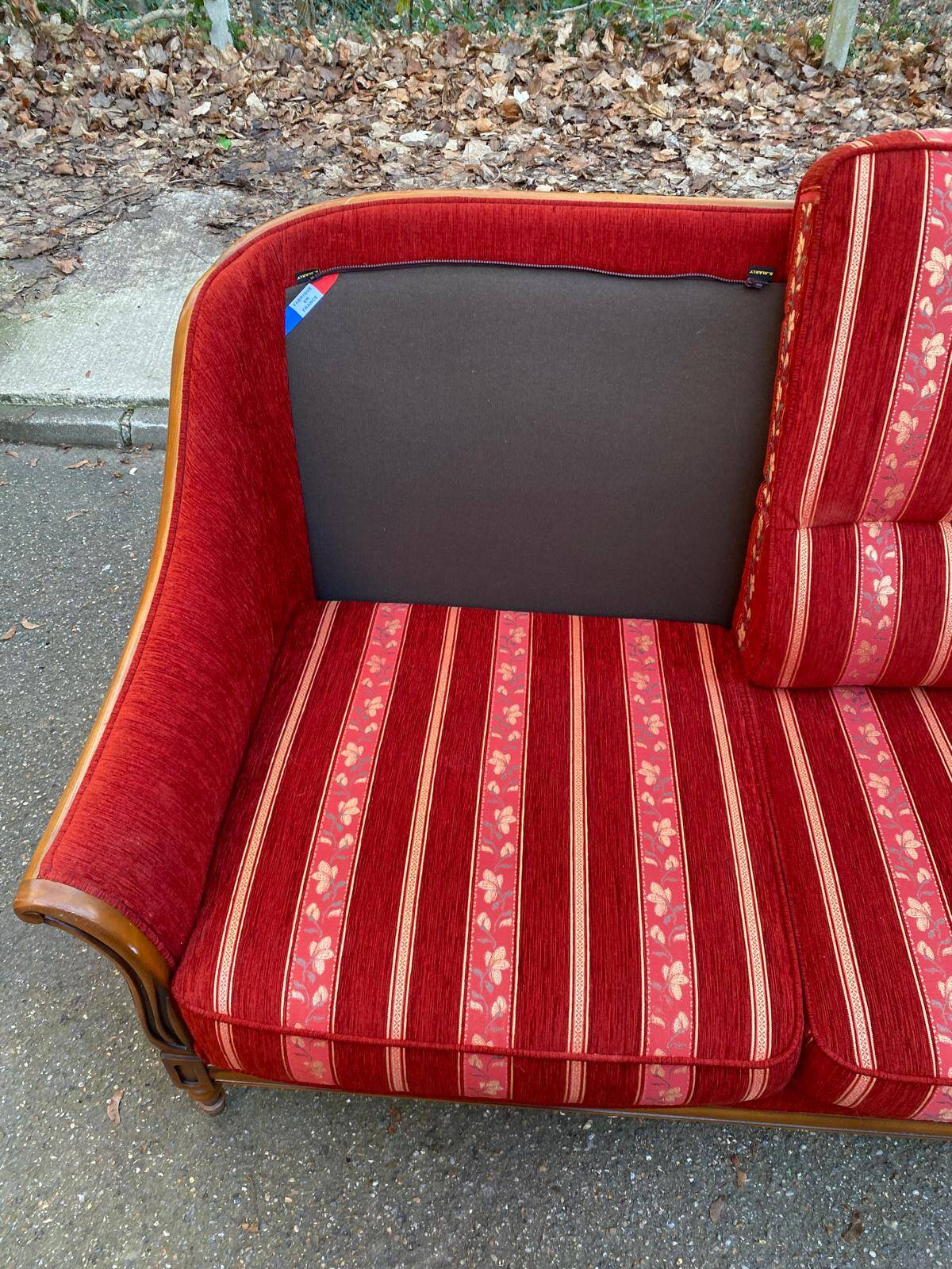 Louis XV 2-seater canapé B. Marly France 1950 solid wood burgundy velvet