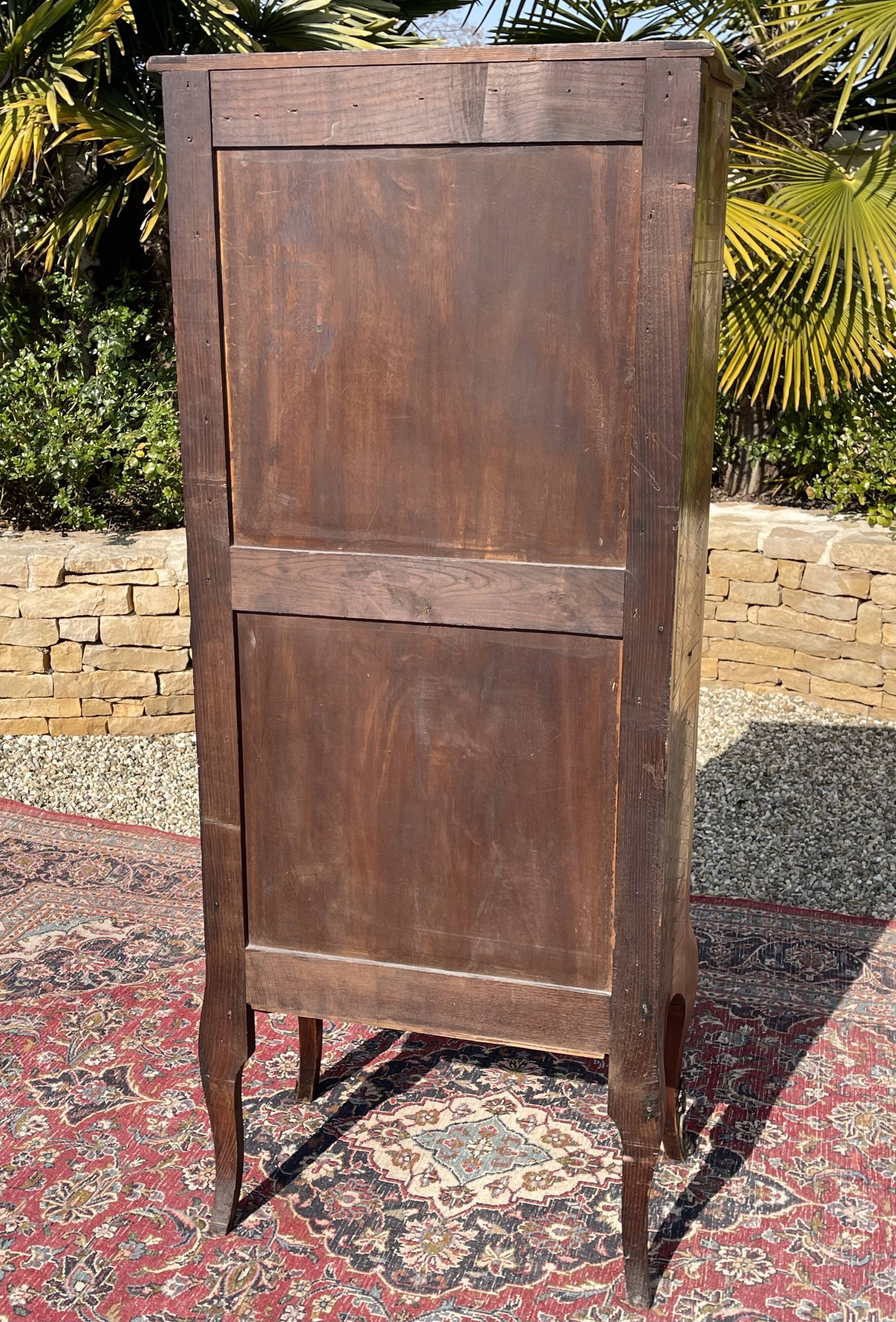 Small secretary in Marquetry of Losanges and Bronze