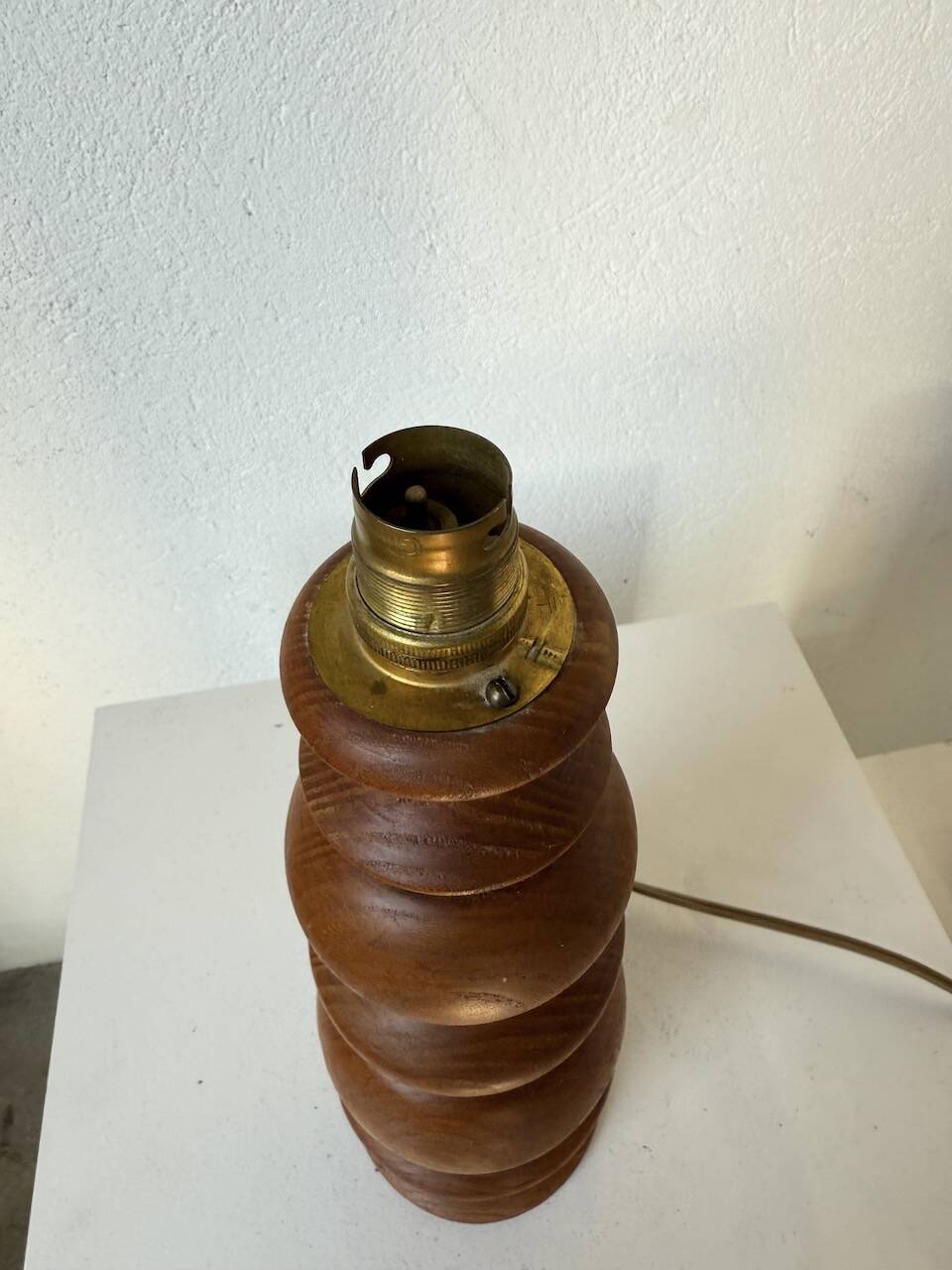 1950s turned oak wood table lamp