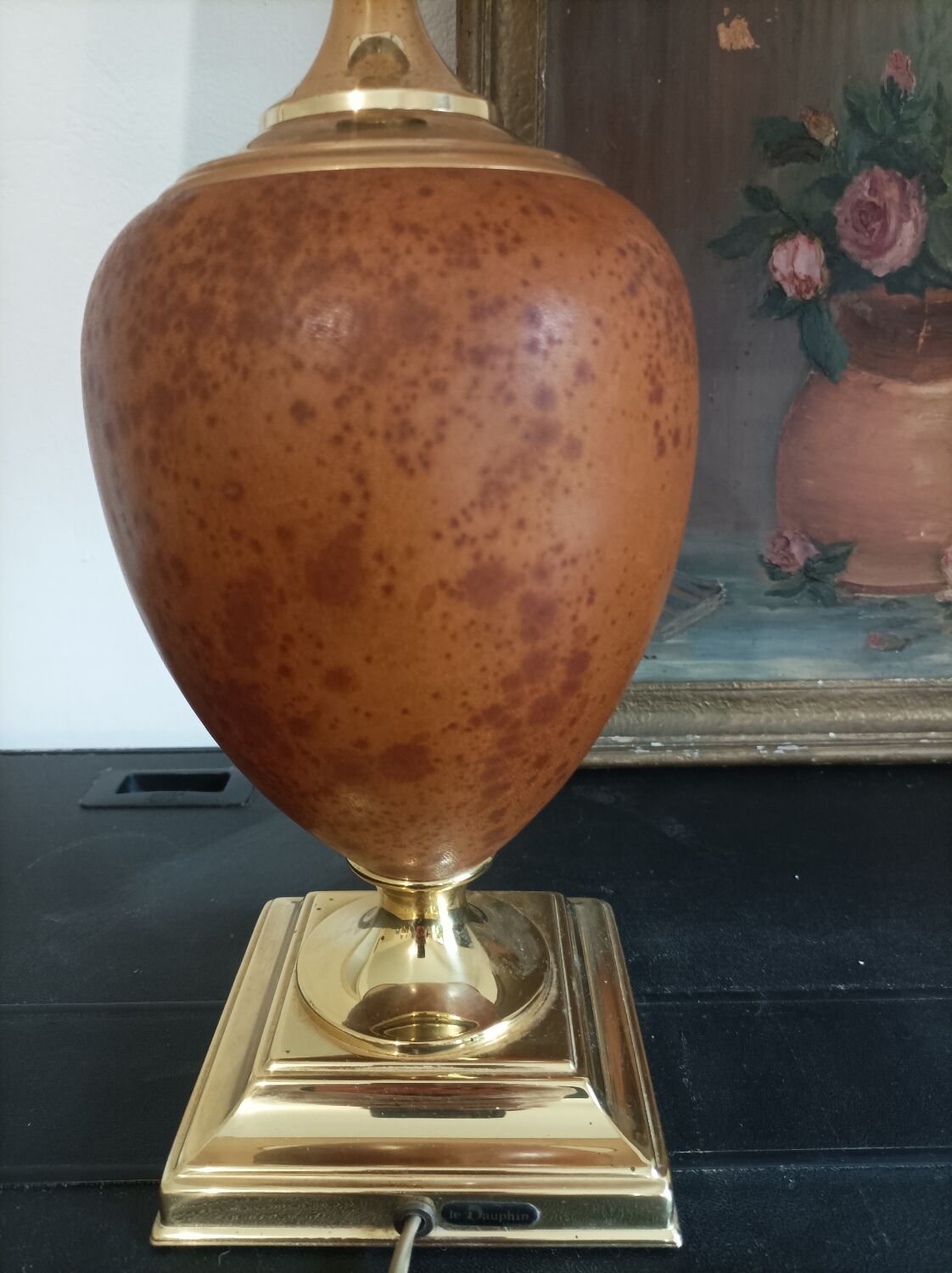 Le Dauphin lamp France vintage leather and brass