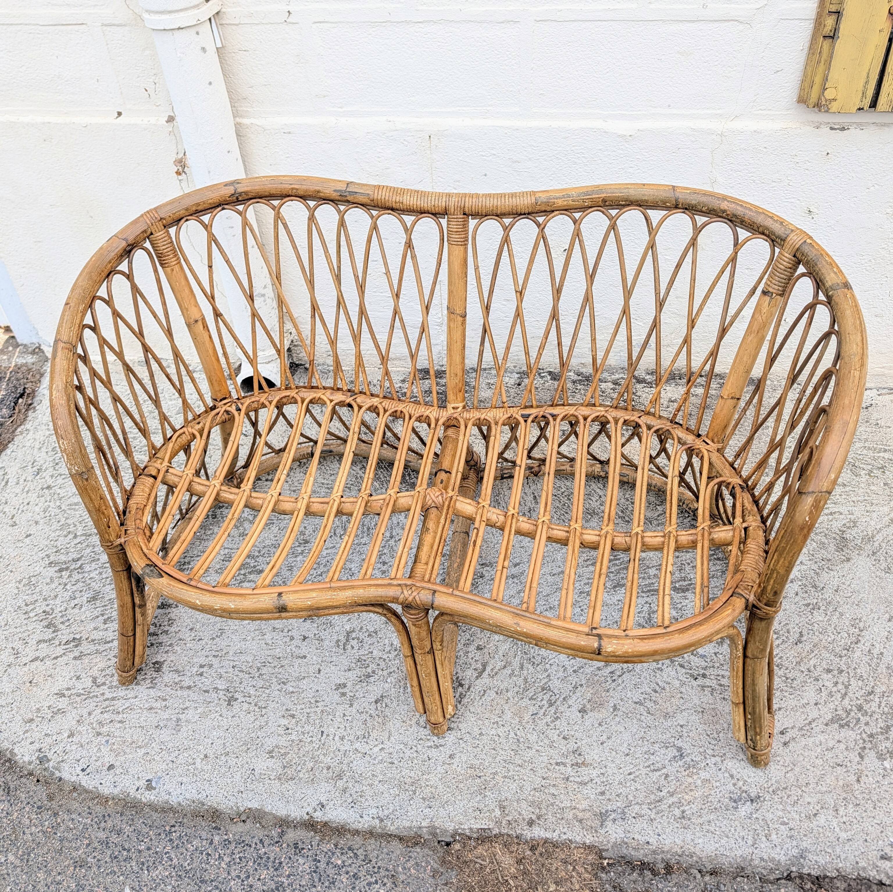 Banquette en rotin tressé vintage