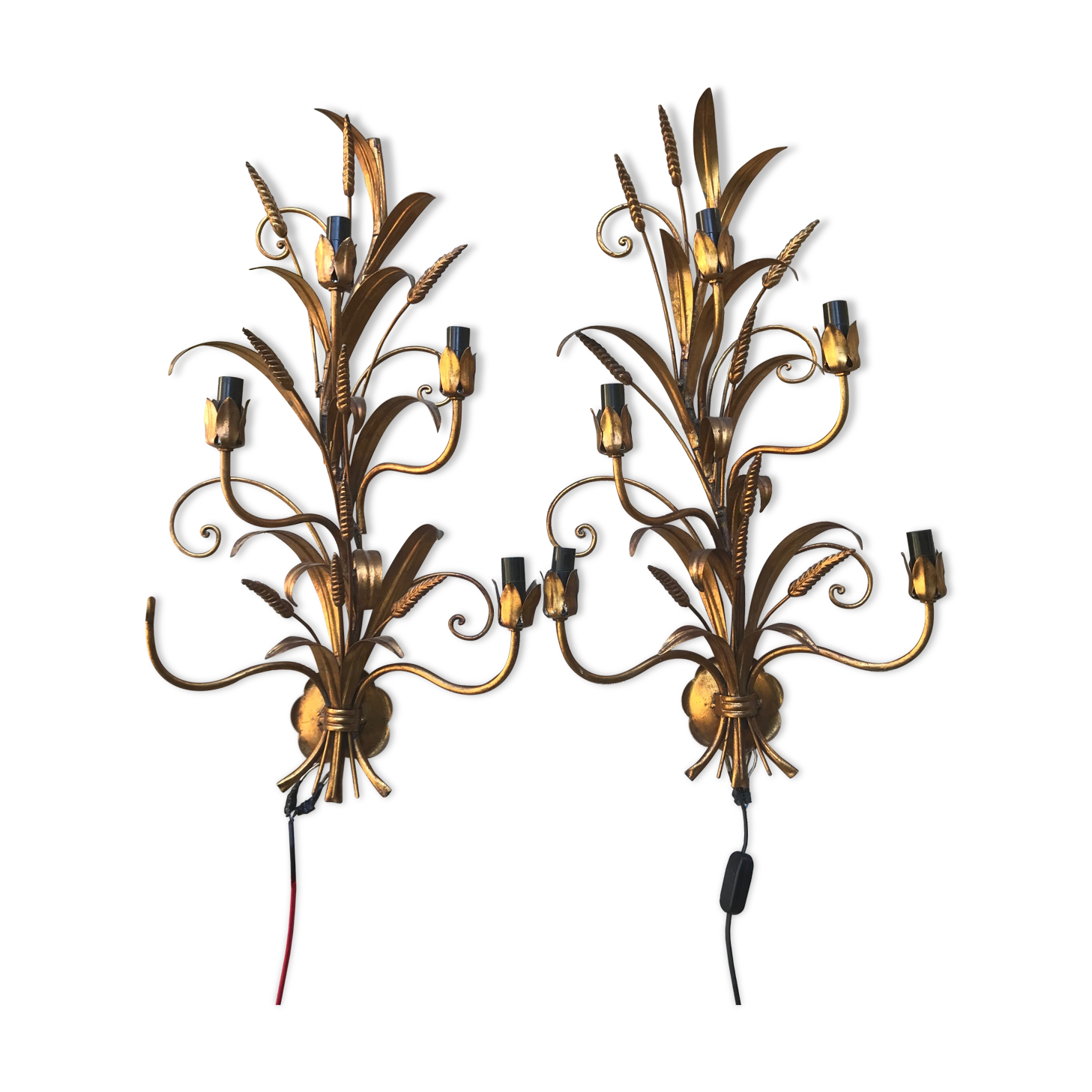 Paire d'appliques dorée épis de blé