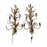 Pair of golden wheat cob sconces