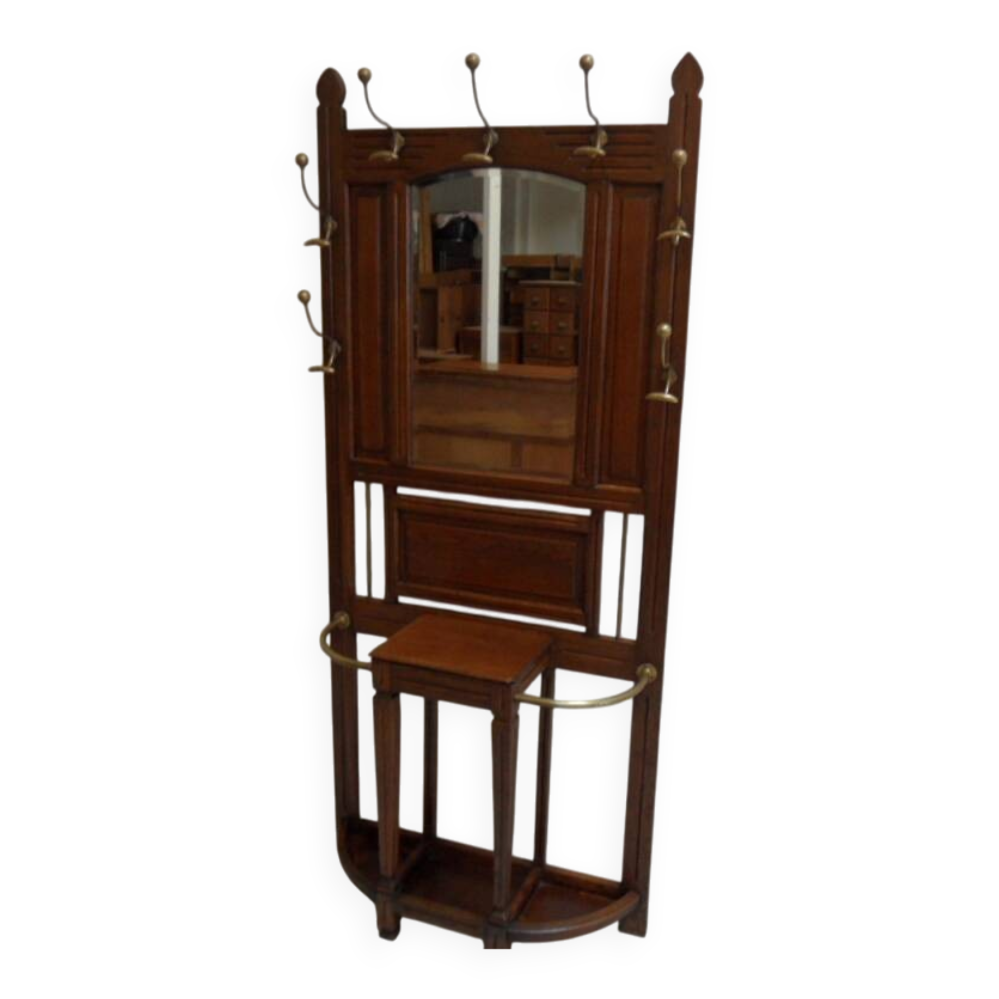 Antique oak standing coat rack