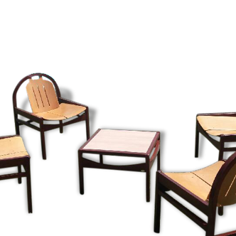Ensemble salon Baumann - 4 fauteuils et 1 table - Vintage