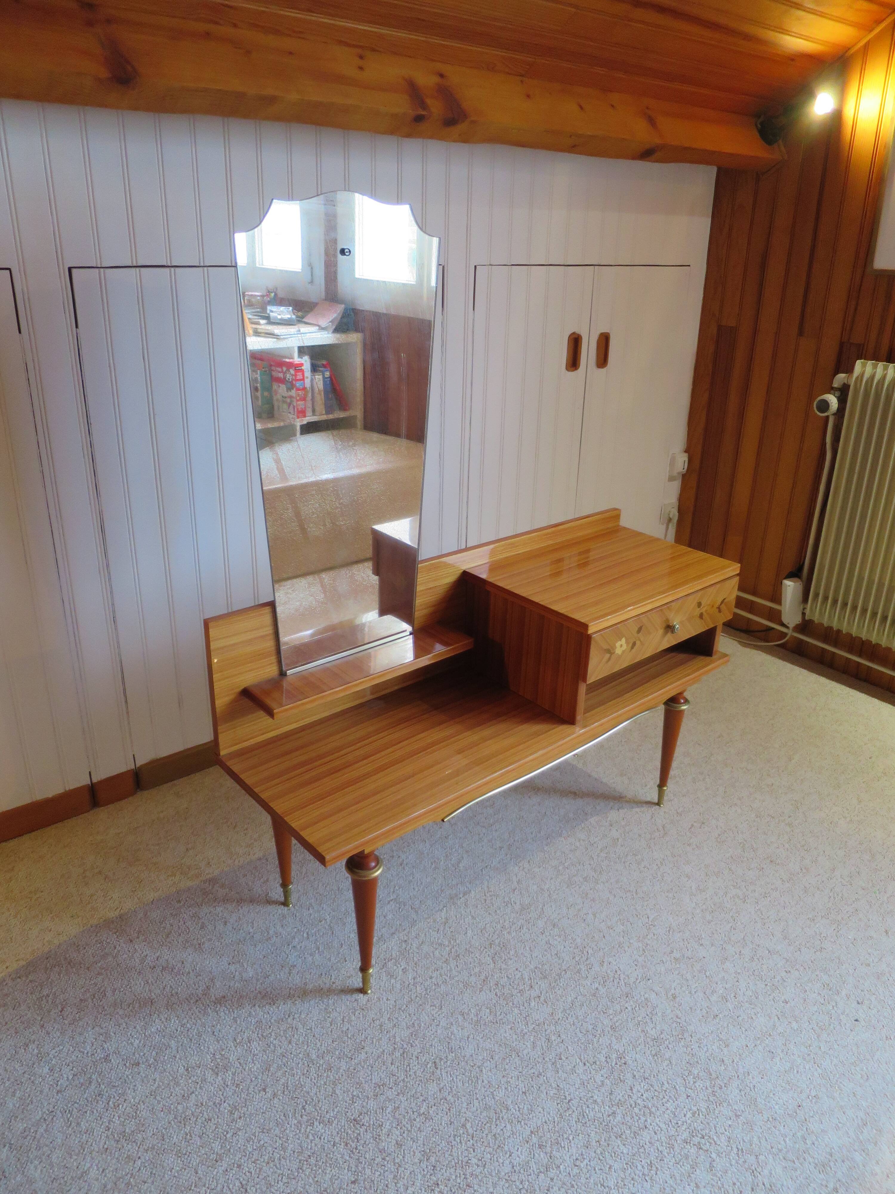 Console dressing table - hall furniture - drawer and mirror - 60s - vintage - modernist