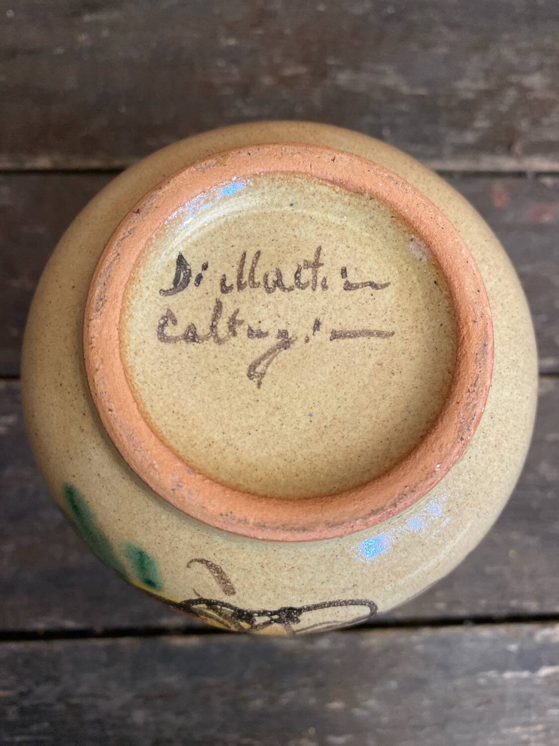 Vintage 1970s Beige Ceramic Vase with Painted Decoration