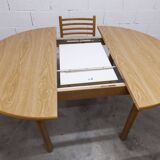 Danish ensemble transformable table 114 cm / 154 + 4 modernist chairs from the 1970s