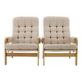 1970s Pair of Beech High Back Armchairs, Czechoslovakia