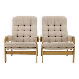 1970s Pair of Beech High Back Armchairs, Czechoslovakia