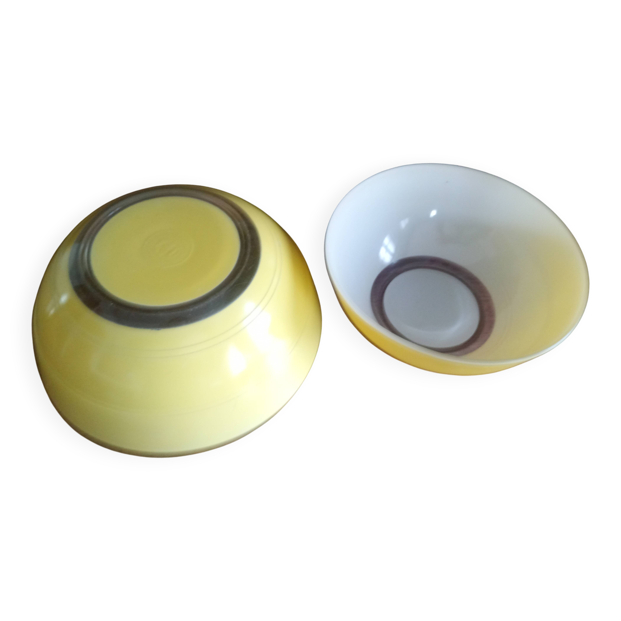 Duralex vintage lemon yellow - 2x glass salad bowls - 23cm & 27cm - france
