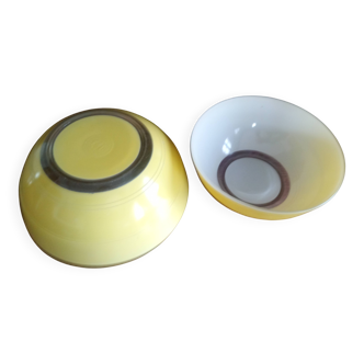 Duralex vintage lemon yellow - 2x glass salad bowls - 23cm & 27cm - france