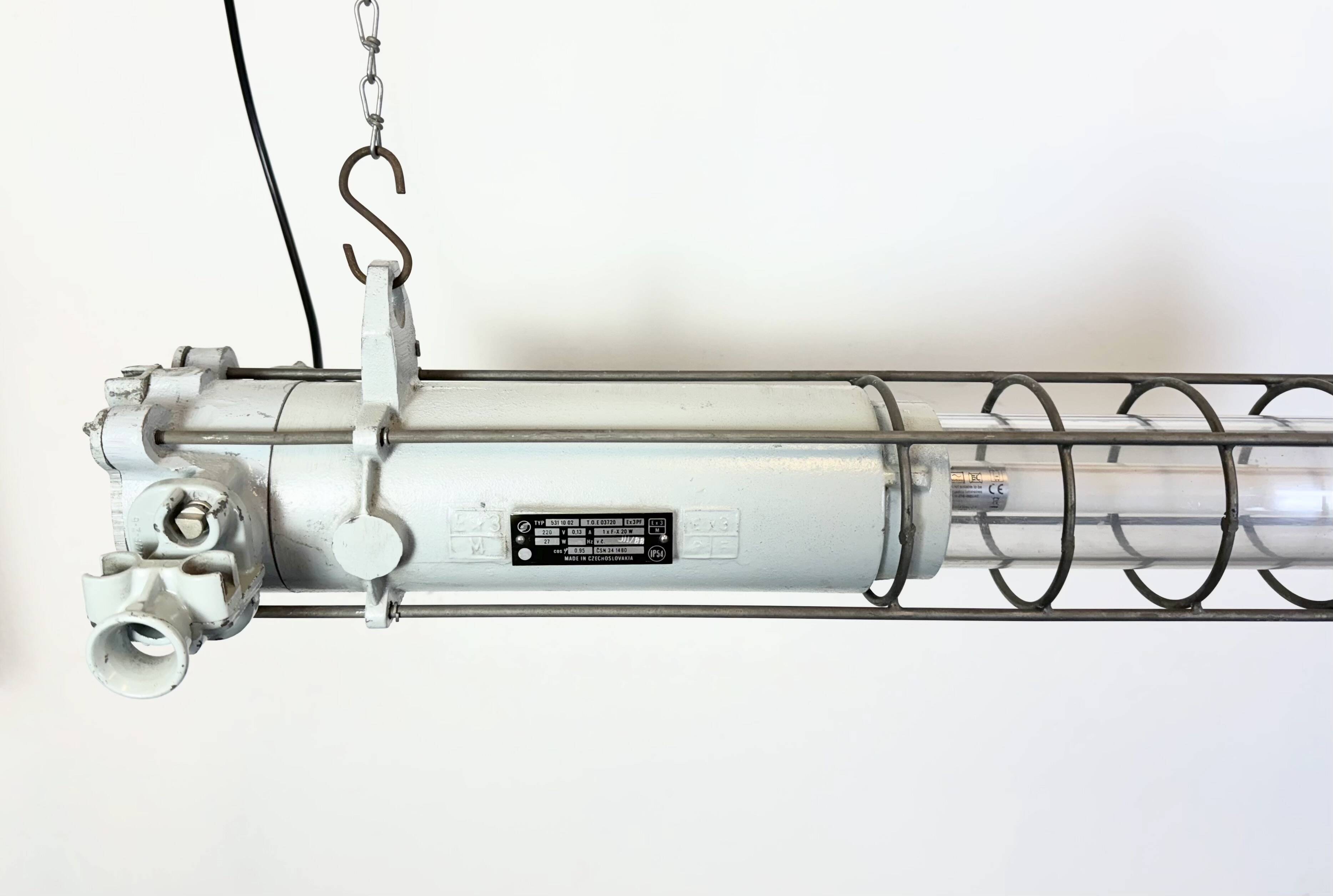 Grey Industrial Hanging Tube Light from Elektrosvit, 1980s
